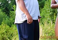 Outdoor sex with a curvy milf's big black cock in POV.