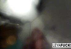 Is this hot big titty blonde teasing you in the shower? She shows off nude body.