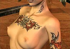 3d cg brunette babe with pigtails and tattoo