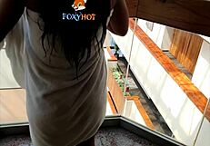 a couple engages in exhibitionist blowjob at the hotel gym