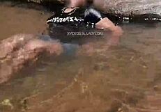 Janaki's Risky Public Shower in Natural Waterfall Outdoors