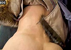 Stepson fucks stepmother doggystyle after bachelorette party, jacket on.