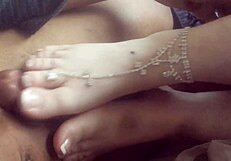 Girlfriend Performs Footjob On Friend's Cock Until Cum