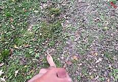 Dirty Talk Outdoors Leads to Naked Cumming Session