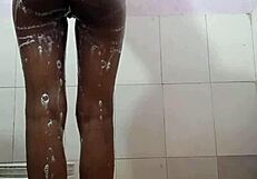 Stolen covert video of young Indian woman with big buttocks in the bathroom