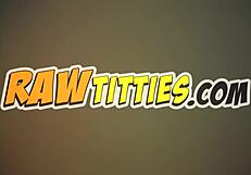 Brunette slut with huge tits rides massive cock by the bed at office break.