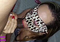 Blonde amateur gives interracial blowjob before anal