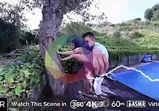 Blonde stepsister with big tits gives emotional blowjob at midnight