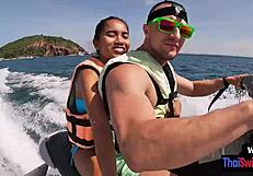 Driving on water with girlfriend's assistance