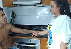 Bold Latina amateur sucks tight pussy of stepsister in homemade video.