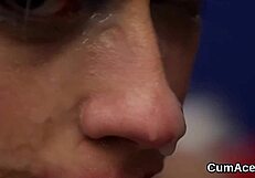 Stunning Beauty Faces Intense Cum Blast While Devouring Every Drop in Wild Blowbang