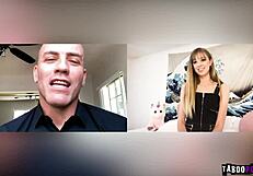 Haley Reed enjoys some personal time with a big purple dildo, showcasing her blonde hair and natural features.