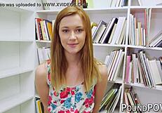 juicy ginger teen 18+ alaina dawson rides big cock in pov blowjob