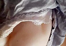 With toys in retro blue films and cum