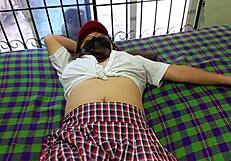 Mexican student bends over and undresses in doggystyle pose