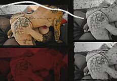 Curvy threesome with strapon and cum on tits