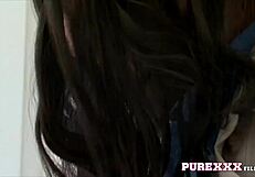 Blonde babe intensely sucking and riding a massive tattooed cock with european flair