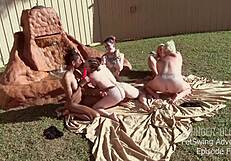 Horny Babes Lick And Fuck Toys In Outdoor Lesbian Orgy
