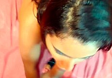 Brazilian beauty gives a throaty blow to a huge sch-long