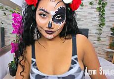 Latina celebrates happy halloween naked