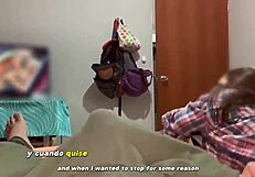 i'm masturbating behind my stepsister watching her big ass, she catches me and helps finish