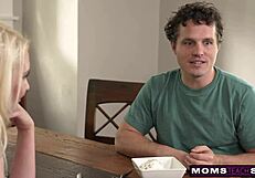 Stepson confesses his fantasy of a hot milf banging him. She tucks him in after!