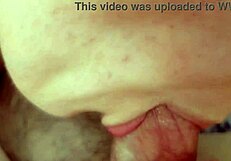 in this pov, she sucks a huge cock up close, leading to a massive cumshot