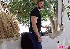 Watch this young girl fucking with a homeless guy outdoors!