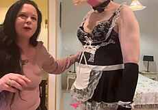 Pretty sissy dressed as maid cleans dominatrix clara's house