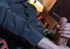 In slow motion, he strokes his big cock for bianca