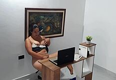 Yo, watch this secretary get horny and rub one out!