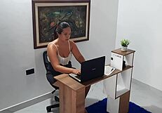 Yo, watch this secretary get horny and rub one out!