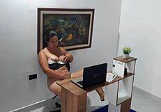 Yo, watch this secretary get horny and rub one out!