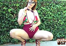Penny Pax in red lingerie squirts after dildo masturbation