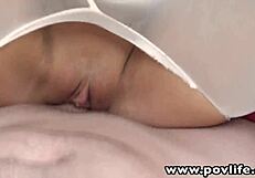 emily austin with perky tits gives pov blowjob