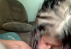 Sucking Cock Until Cum Lands on Tongue in Homemade Facial