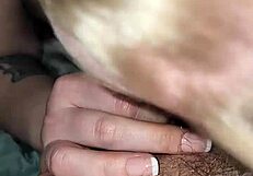 Wife gives sloppy blowjob at home