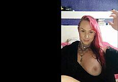 sensual tattooed babe with big natural tits smokes and teases in webcam fetish