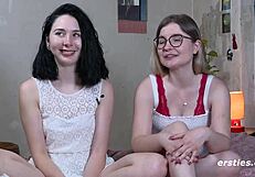 Joana's Double First Time With Strapon Orgasm And Kissing