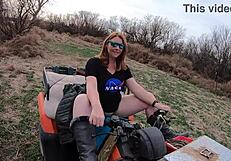 Spoiled backyard amateurs have their amateur naked fun riding their ATVs, teasing with their big behinds