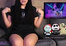 Watching an erotic ghost reaction for Halloween 2021 with petite Mexican babe