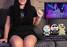 Watching an erotic ghost reaction for Halloween 2021 with petite Mexican babe