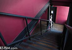 hot tattooed babe gets double-banged by bisexual men at the store