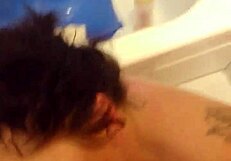 this horny slut begs for cum in her mouth while sucking and getting a handjob on her boobs