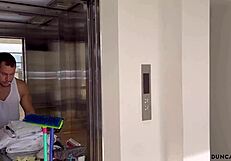 fixing her sink with latina's muscular body