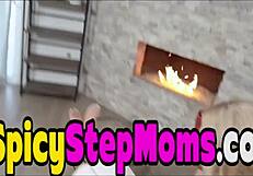 My Hot Blonde Stepmom Chilling by Fireplace