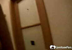 I tease my shaved pussy with fingers in bathroom solo session