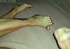 Forbidden Stepson Jerking Off Unleashes Cum on Mother-in-Law's Tempting Feet