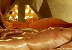 Indian couple enjoys oiled massage. They relax each other deeply.