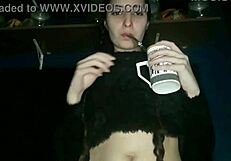 Little slut enjoys anal blowjob fucking with big tits in bathroom using toys and dildo